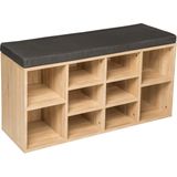 tectake® Multifunctionele Schoenenkast met Bank – Schoenenrek & Zitkussenbank voor de Gang - (BxHxD): 103,5 x 48 x 30 cm - eikenkleur