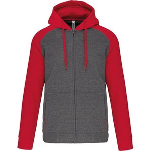 Tweekleurige hoodie met rits en capuchon 'Proact' Grey Heather/Red - XXL