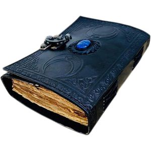 Dagboek - Dagboek met Slot Lapis Kristal Zwart Drievoudige Maan Boek van Schaduwen Antiek Papier met Scheprand Schetsboek Boek met Toverformules Heilige Geometrie