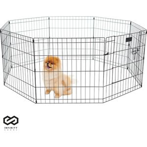 Infinity Goods Puppyren - Hondenren - 8 Panelen - 60 x 60 CM - 480 CM Omtrek - Opvouwbaar - Met Deur - Konijnenren - Zwart