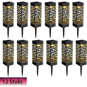 Meedeer Vierkante gazonlamp(12 stuks) -Solar Grondspots- Padverlichting-Tuinverlichting-auto-sensing zonne-tuinpad lichten - warm wit - waterdichte gazon lamp - holle vierkante grondlamp - creëren tuin sfeer