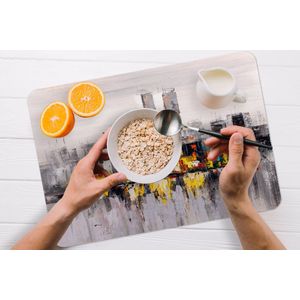 Placemat - Placemats kunststof - Schilderij - Skyline - Kleuren - Olieverf - 45x30 cm - 6 stuks - Hittebestendig - Anti-Slip - Onderlegger - Afneembaar