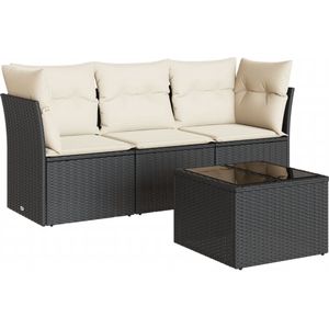 vidaXL 4-delige Loungeset Zwart met Kussens