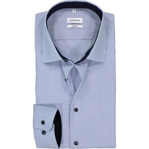 Seidensticker shaped fit overhemd - blauw met wit gestreept (contrast) - Strijkvrij - Boordmaat: 38