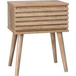 sweeek - Nachtkastje in scandinavische stijl met houtdecor, gegroefde lade en kompaspoten