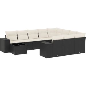 vidaXL 11-delige Loungeset - Zwart - Poly Rattan