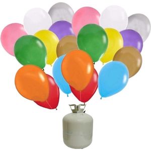50x Gekleurde helium ballonnen 27 cm + helium tank/cilinder - Verjaardag - Feestversiering
