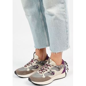 Sacha - Dames - Taupe sneakers met paarse details - Maat 39