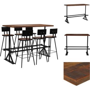 vidaXL Barset - Retro Stijl - Massief gerecycled hout - Gepoedercoat staal - 150x70x107 cm - Uniek design - Set tafel en stoelen