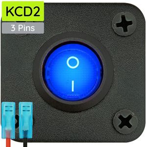 ProRide Wipschakelaar ON-OFF KCD2 - 3 Polig - 12V/20A - Inbouwpaneel 1-voudig - Met aansluitkabel - Blauw indicatielampje