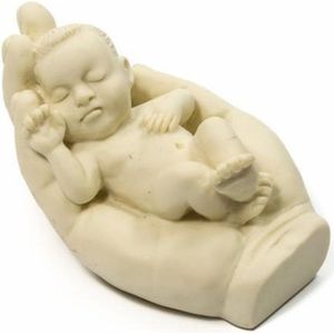 Beeld - Baby liggend in hand - Polystone - Wit - 10x7x6 cm - Sawahasa - Thailand - Fairtrade