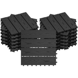 WARRAICH-Dektegels Houtlook - Vloertegels met In Elkaar Grijpend Systeem, 30x30 cm, 22 Stuks, Antraciet