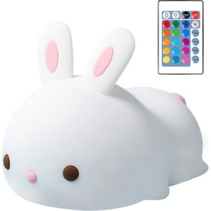 Netonic Konijn Nachtlamp - Konijn - Nachtlampje Kinderen & Baby - LED RGB - Siliconen - Lampje Slaapkamer - Afstandsbediening - Knijplampje - Touch lamp - Bunny - Draadloos - USB