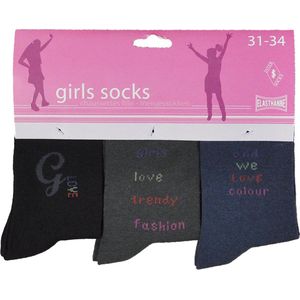 Meisjes sokken - katoen 6 paar - trendy - maat 39/42 - assortiment blauw/zwart/paars - naadloos