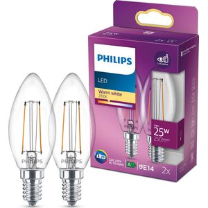 Philips energiezuinige LED Kaars Transparant - 25 W E14 - warmwit licht - 2 stuks - Bespaar op energiekosten
