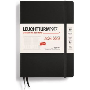 Leuchtturm1917 academic weekplanner - agenda - 18 maanden 2024 - 2025 - hardcover - A5 - zwart