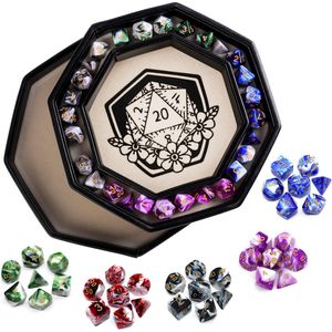 Lapi Toys - Dungeons and dragons essential kit - D&D polydice tray - Dnd dice tray - Dobbelsteenbak met deksel - Dobbelpiste - Rolling tray - Pitjesbak - Inclusief 5 sets dobbelstenen
