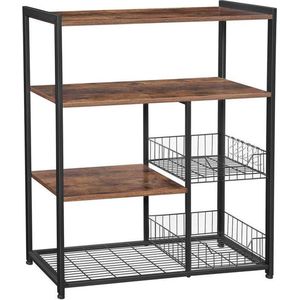 Serveerwagen - Keukentrolley  - Keukenkast- Keukenrek - Industrieel - Bruin/zwart - 80x35x95