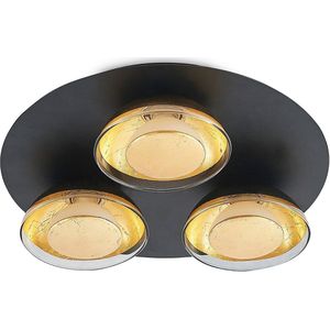 Lindby - plafondlamp - 3lichts - Ijzer, glas - H: 8.1 cm - GU10 - matzwart, bladgoud - Inclusief lichtbronnen