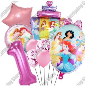 Prinsessen Verjaardag Versiering - Leeftijd: 1 Jaar - Prinsesjes Thema - Kinderverjaardag / Kinderfeestje - Roze Ballonnen - Feestversiering Prinsessen Thema - Prinses Ballonnen - Pink Balloons Princess - Meisje Verjaardag Versiering - Een Jaar
