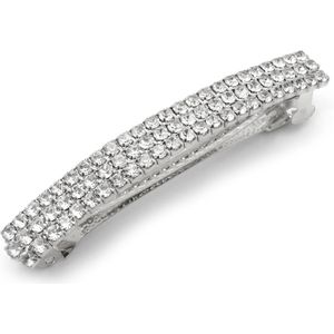 Zilverkleurige haarspeld met 3 rijen strass met French Barrette clip lengte 7 cm