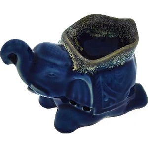 Aromabrander – Aromaverdamper – Handgemaakt – Keramiek - Aroma diffuser – Olieverdamper - Aromadamper theelicht –– Olifant vierkant blauw