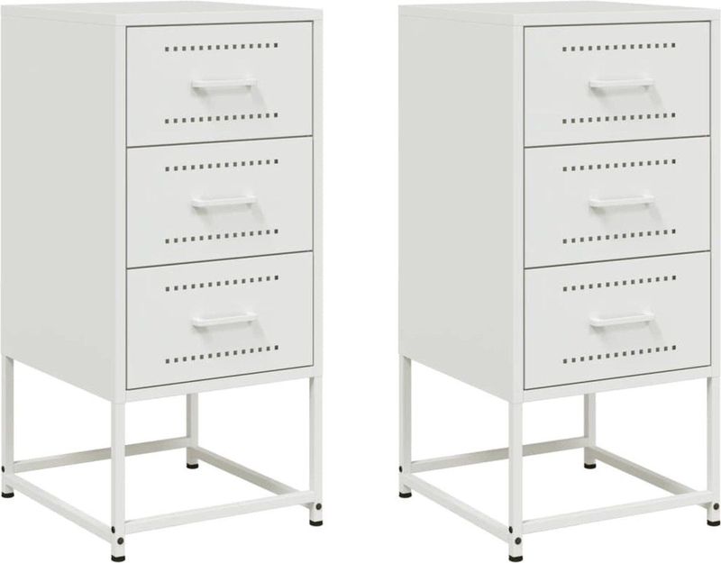 vidaXL - Nachtkastjes - 2 - st - 36x39x78 - cm - staal - wit