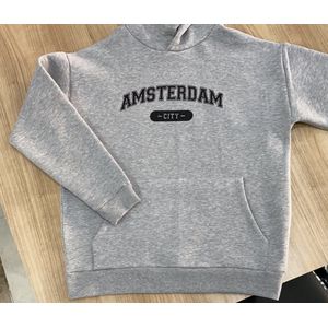 Hoodie -Sweater met Capuchon met Kangoeroezak - Oversized - Unisex - Grijze -Amsterdam - Maat S