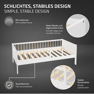 ML - Kinderbed - Wit/Naturel - Hout - Inclusief Matras en Lattenbodem