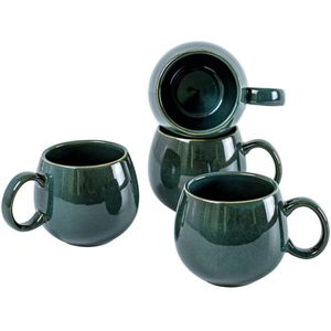 UNICASA Set Koffiemokken - Vintage Look - 4 Stuks - Aardewerk - 500 ml