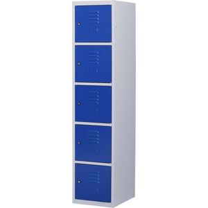 Lockerkast metaal met slot - 5 deurs 1 delig - Grijs/blauw - 180x40x50 cm - LKP-1063