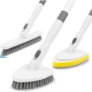 3 in 1 Bad en Tegel Scrubber Met Afneembare Lange Handvat Stijve Varkenshaar Reinigingsborstel Voor Douche Bad Keuken Toilet En Muren