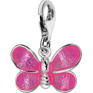 Quiges – 925 - Zilver – Charm - Bedel - Hanger - Roze Vlinder - met – sterling - zilver - karabijnslot - geschikt - voor - Bedelarmband HC222