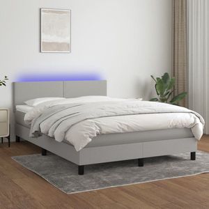 The Living Store Bed LED 140x190 - lichtgrijs - pocketvering matras - huidvriendelijk topmatras
