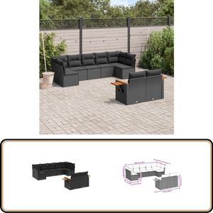 vidaXL Loungeset 9-delig - Poly Rattan - Zwart Loungeset - Tuinset - Lounge Set - Buitendecoratie - Tuinmeubels