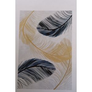 vloerkleed - veren patroon - zwart- goud - 160 x 230