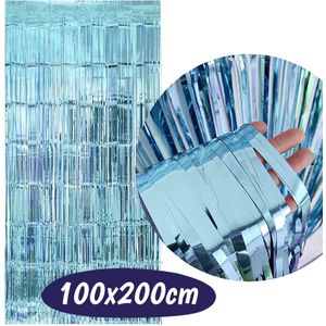 Glittergordijn – Feest Deurgordijn - Feestgordijn - Glitter Folie Gordijn - Backdrop - Fotowand Decoratie - Verjaardag Feest - Metallic - Licht Blauw - 100x200cm