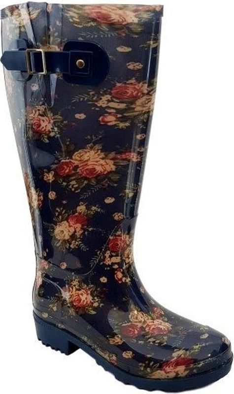 Regenlaars Wide Wellies Flowers Blauw Kuitmaat XL-Schoenmaat 39