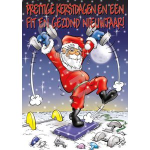 KERSTKAART ansichtkaart 2000 stuks - Aerobic kerstman - Fitness