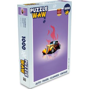 Puzzel Auto - Paars - Vlammen - Vintage - Legpuzzel - Puzzel 1000 stukjes volwassenen