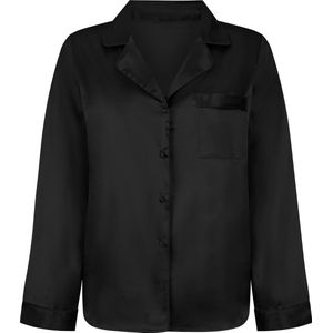 Hunkemöller Dames Nachtmode Jacket lange mouwen Satijn - Zwart - maat XL