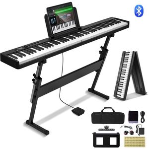Digitale Piano - Elektrische Piano - 88-Toetsen - Opvouwbaar - Bluetooth Keyboard Midi - Met Standaard - Digitaal Led-Display - Wit & Zwart