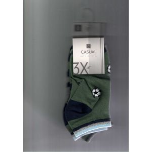 Sneakers sokken voor boys - casual - 6 pack - Voetbalprint - Groen/Grijs/Blauw - maat 31/34 - HQ - voor langdurige gebruik