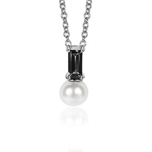 ZINZI zilveren witte parelhanger met zwarte baquette geslepen zirconia ZIH2135Z (zonder collier)