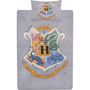 Grijze beddengoedset 135x200cm Hogwarts Harry Potter, OEKO-TEX gecertificeerd