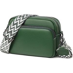 Crossbody tas van leer - Groen - 20 x 14 x 8 cm - Schoudertas voor dames - Met afneembare schouderband - Leren tas voor vrouwen - Handtas met ritsen - Verwijderbare schouderriem - Premium en hoogwaardige kwaliteit - Waterbestendig