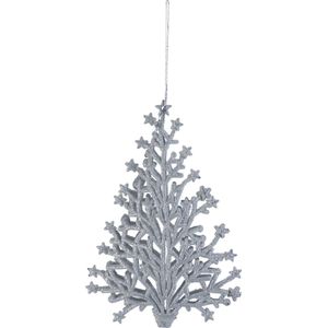 kersthangers kerstboom zilver glitter 15 cm - kunststof - ornamenten kerstversiering