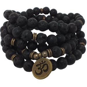 108 Kralen Ohm Mala Armband / Ketting zwart -  Vrouwen / Mannen - 8mm Lava Rock - Boeddhisme - Yoga - Meditatie -Boeddha - Buddha  - Kralenketting - Rozenkrans - Vulkaansteen - Lavasteen - Natuurlijke edelsteen