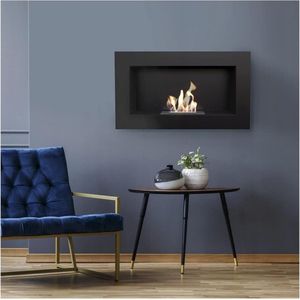 Decoratieve Bio-Ethanol Wandhaard Zwart - 374mm x 648mm - Modern Design, TÜV Rijnland Gecertificeerd - Roestvrij Staal en Gepoedercoat