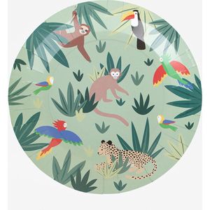 Papieren bordjes tropical - 8 stuks - jungle - themafeest - kinderfeest - aap - papegaai